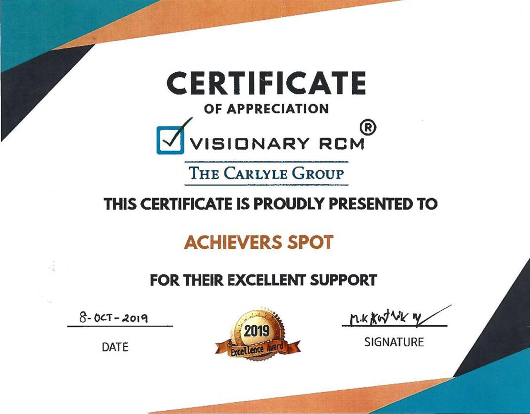 Visionary RCM Certificate